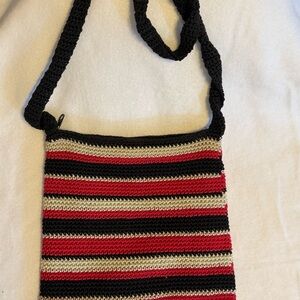 Striped Crochet Crossbody Bag Boho Knit Purse